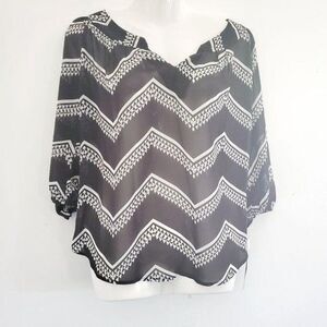 Takara Chevron Sheer Blouse Black White Small